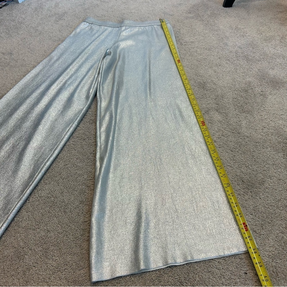 ZARA KNIT METALLIC FOIL SILVER WIDE LEG TROUSERS PANTS BNWT Sz M Bloggers Fave - Picture 15 of 17